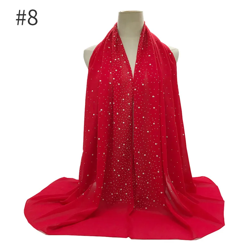 number 8 color Однотонные серебряные точки и жемчужные мягкие модные шали шифоновый модный шарф, шаль, хиджаб, мусульманский головной платок, 10 шт./партия, новинка - Цвет: number 8 color