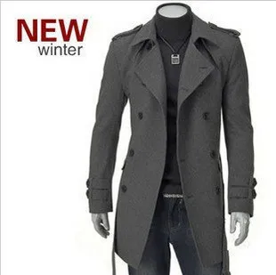 

Autumn Double-breasted Coat Shoulder Board Long Overcoat Outwear Woolen Coat Fashion Men's Clothing FS99