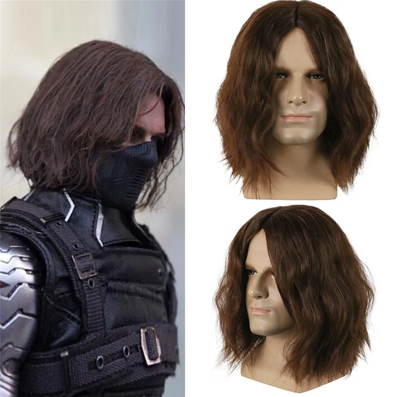 Костюм Капитана Америки, Зимний Солдат Bucky Barnes, темно-коричневые парики для косплея, вечерние парики для Хэллоуина с сеткой для волос