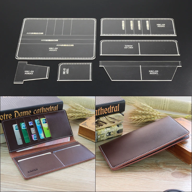 

6PCS/SET Acrylic Leather Template Business Long Wallet Template Leather Craft Pattern Stencil Durable Tools for Wallets Making
