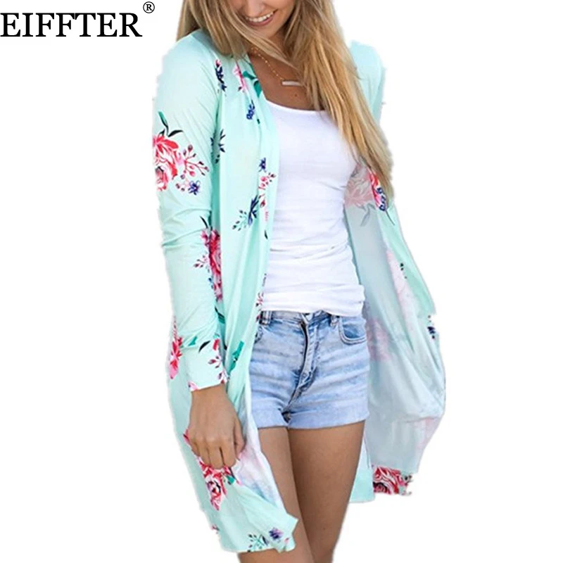 Skup EIFFTER Kobiety Floral Print Bluzka Nowa Moda Jesień Z Długim Rękawem Drukowane Kimono Cardigan Ladies Sexy Topy Plus Rozmiar 0501