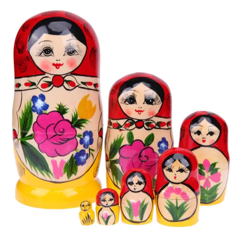 

7pcs Wooden Matryoshka Dolls Village Girls Russian Nesting Dolls Home Decor Gifts Matreshka Handmade Crafts for Christmas