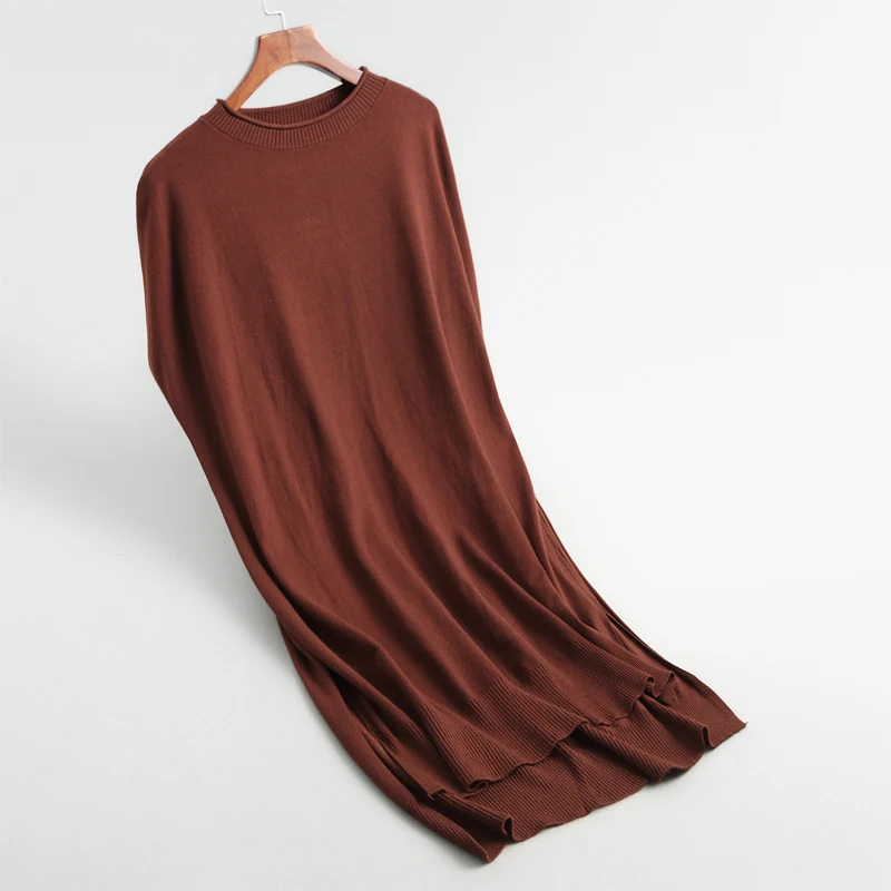 

Women solid color round neck sleeveless dress casual knit dress