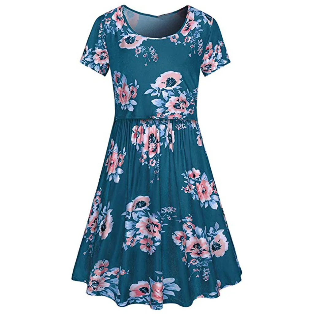 

LONSANT Maternity dress Women short sleeve Flower Print Breastfeeding Dress Ladies Fashion knee length Dress Pregnant clothes