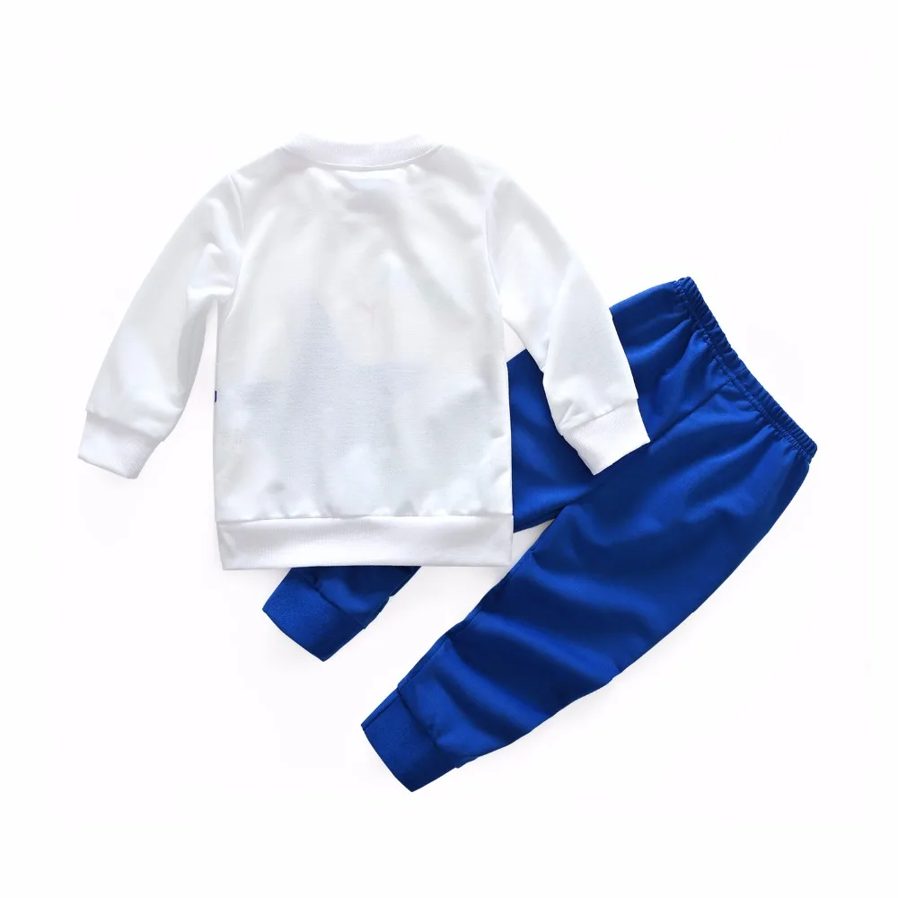 Г., Весенняя хлопковая махровая футболка с синими звездами для маленьких девочек и мальчиков+ штаны, комплект осенней домашней одежды для младенцев Повседневная одежда для детей 17N1120