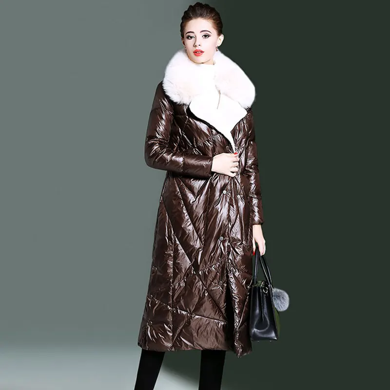 Высококачественное женское пуховое пальто Зимняя мода большой воротник из лисьего меха толстый длинный пуховик парка ветрозащитная теплая верхняя одежда HS311 - Цвет: Brown