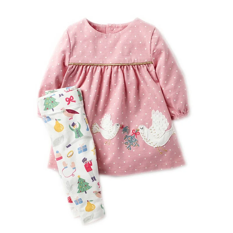

2pcs/set 2-7 Years Baby Girl Set Clothes 100% Cotton Full Sleeve Dress+ Legging Spring Autumn Kids Children Set KF619