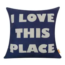 LINKWELL 18×18″ Fashion Blue I Love This Place Monogram Housewarming Gift Burlap Cushion Cover Throw Pillowcase Shabby Chic