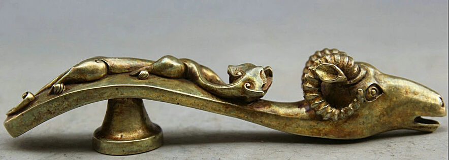 

JP S62 Chinese Copper Gild Palace Sheep Goat Pixiu Beast sculpture Statue Brush Holder Discount 35%