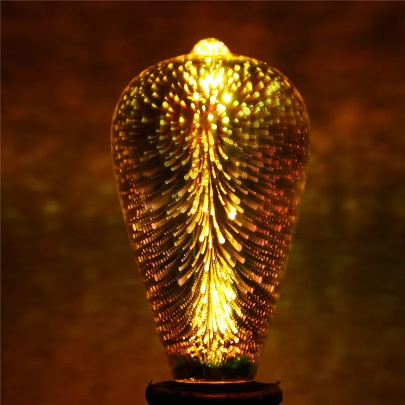 E27 3D светодиодный Ретро Эдисон декоративная лампа накаливания светодиодный фейерверк RGB Творческий декоративная лампа AC85-265V ST64 G95 G125