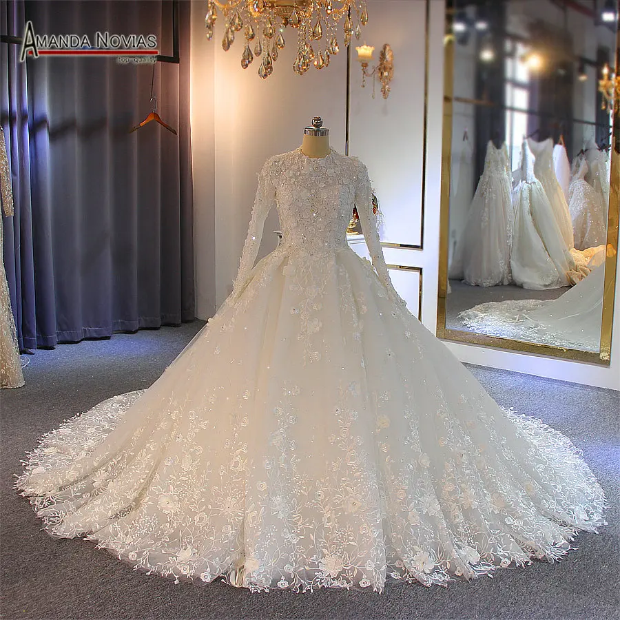 wedding gowns 2019 muslim wedding dress with flowers full lace bridal dress