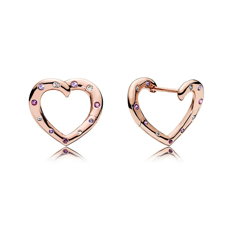 

Authentic 925 Sterling Silver Earring Rose Bright Heart Hoops Earrings For Women Wedding Party Gift Fine Diy Jewelry