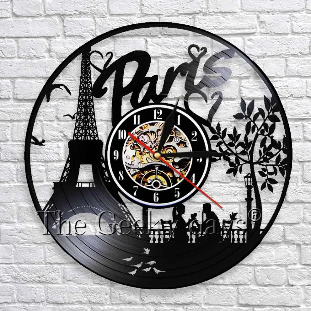 1Piece Paris Decor Eiffel Tower Paris Clock French Vinyl Wall Clock