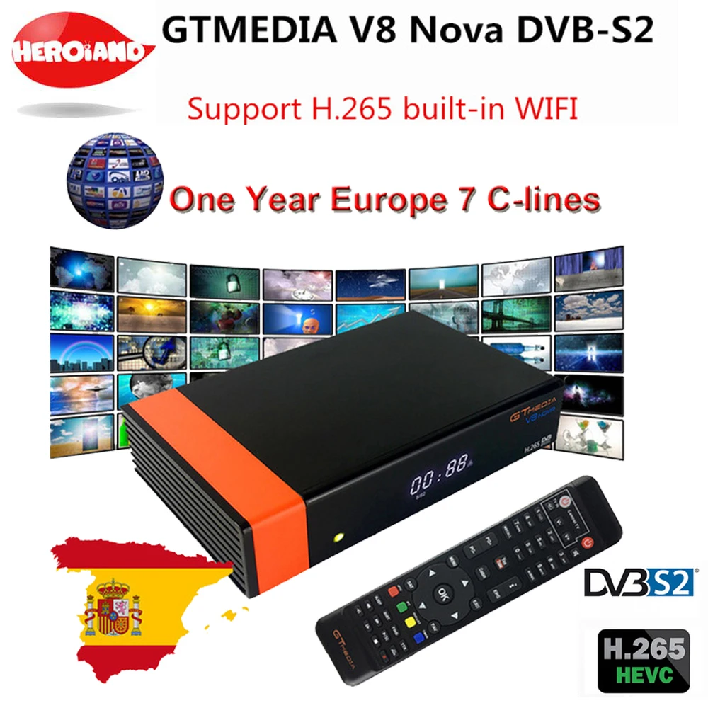 

V8 Nova Satellite Receiver Gtmedia V8 NOVA HD 1080P Europe Clines for 1 Year Spain Built Wifi Dongle V9 Super Power by V8 Super