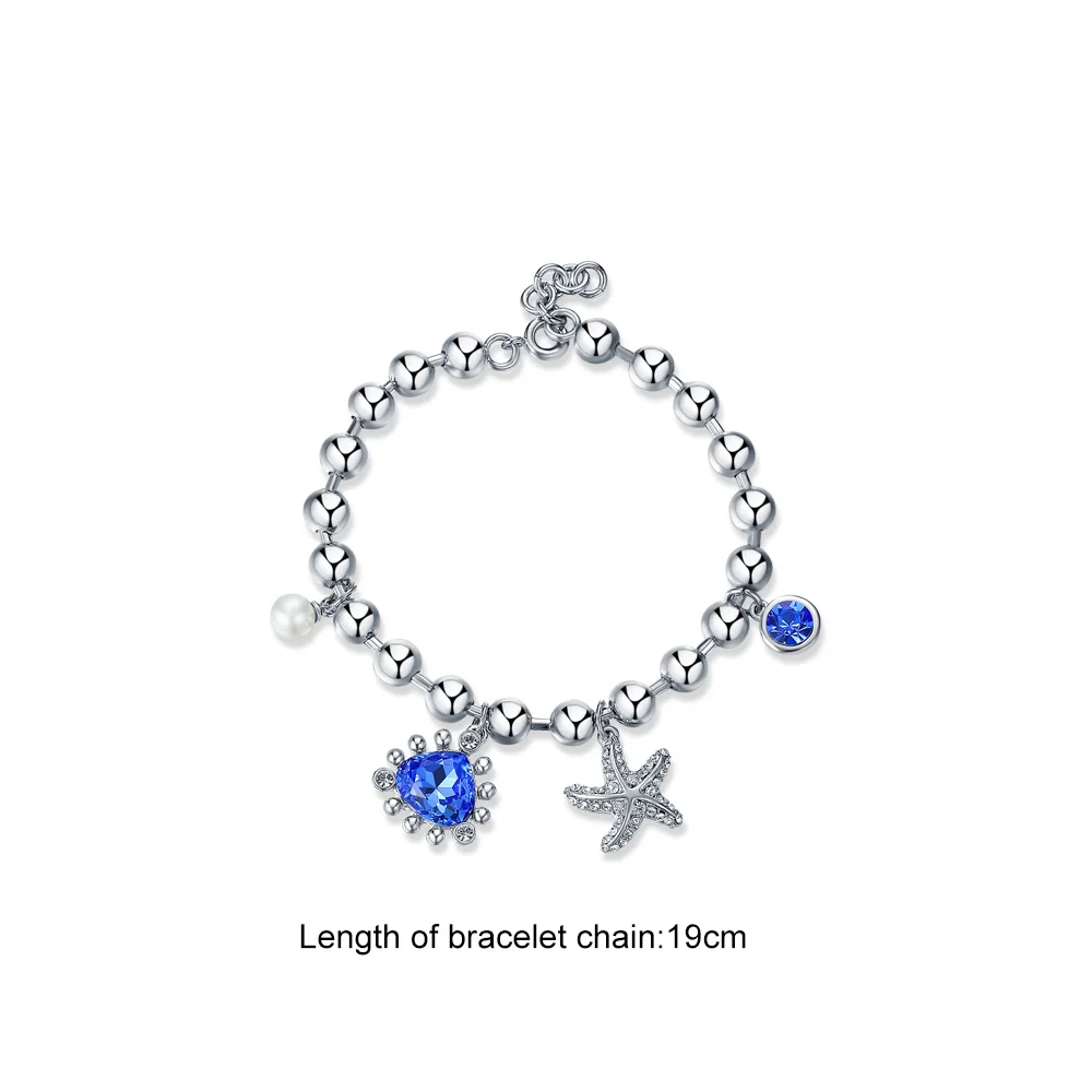 Viennois New Silver Bracelets For Women Blue Rhinestone Starfish Chain Bracelets & Bangles