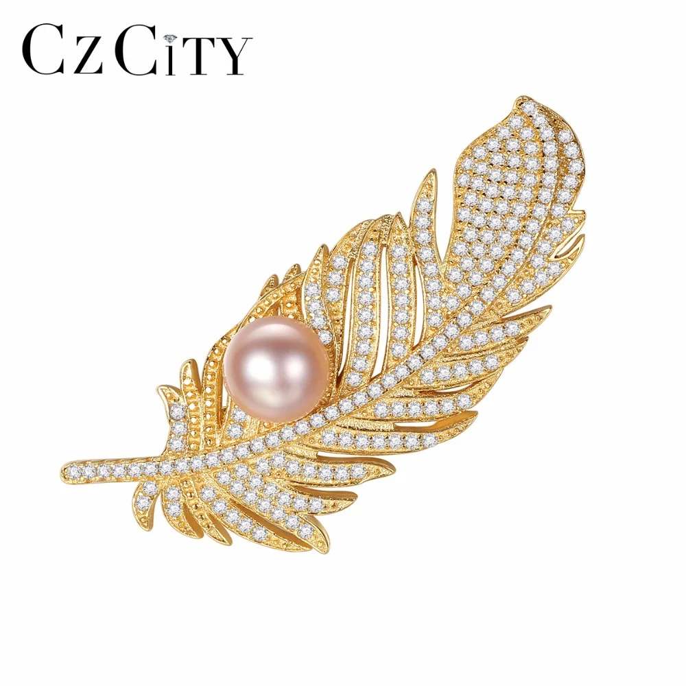 Pinos para Feminino Acessórios de Vestuário Moda de Água Czcity Cores Bonito Belas Penas Broches Broche Doce Pérola Jóias Presente 3