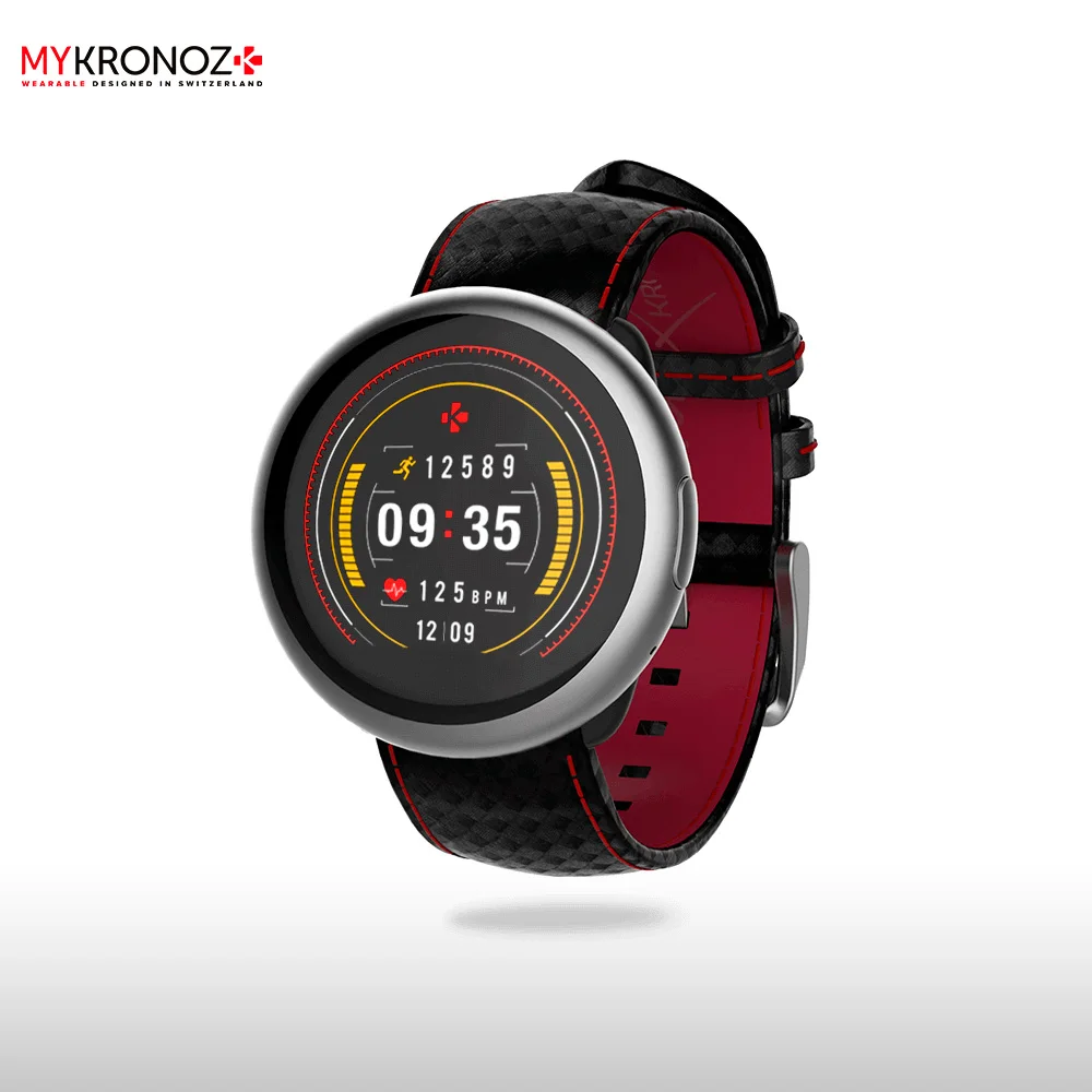 Смарт часы MyKronoz ZeRound2HR Premium цвет матовое серебро ремешок черный карбон с красной