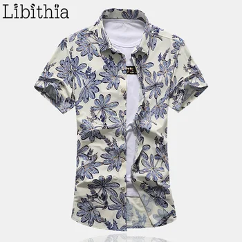 

New Summer 2017 Casual Short Sleeve Thin Shirt Men Slim Fit Men Clothing Printing Big Size M-7XL Cotton Social Shirt G034