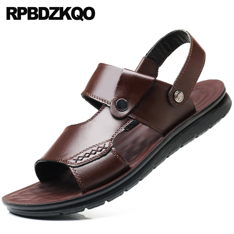 

slip on famous brand native leather shoes slides open toe slippers italian roman designer men gladiator sandals summer runway