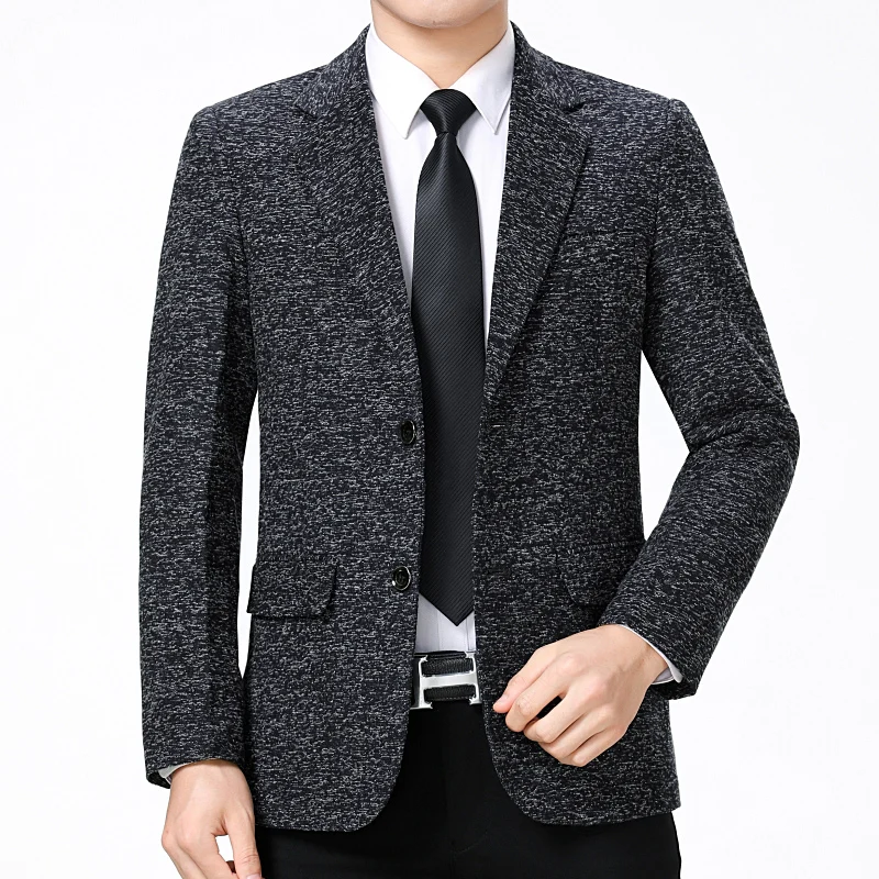 WAEOLSA Elegant Men Blazers Slim Fit Suit Coats Plain Color Costume Black Gray Soild Blazer Hombre Blends Suit Jackets Male