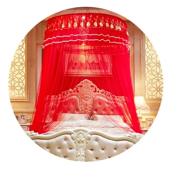 

Princess Rose Dome Lace Canopy Round Bed Mosquito Net Insect Netting Curtain Red