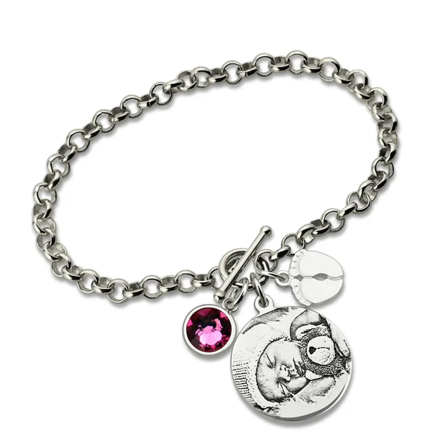 Ailin Personalized Photo Engraved Bracelet Sterling Silver Baby Feet Ailin Personalized Photo Engraved Bracelet Sterling Silver Baby Feet For New Mom Gift
