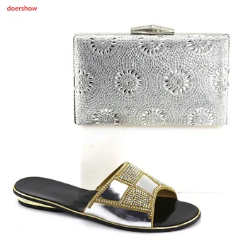

doershow African silver Shoes and Matching Bags Italian Shoes and Bags To Match Shoes with Bag Set for wedding YBV1-19