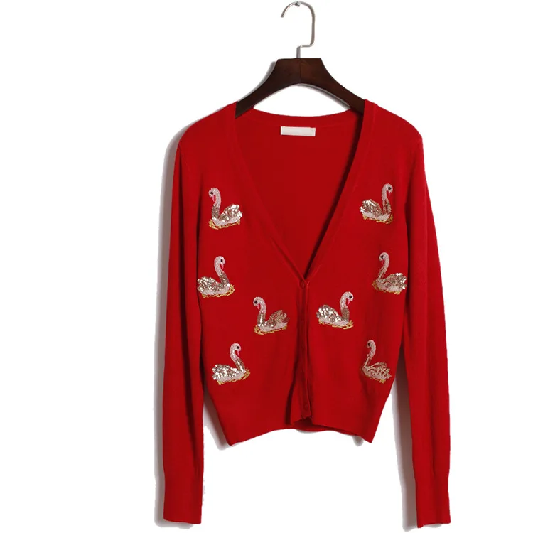 New Sequined embroidered geese Sweater Women Cardigan Knitted Sweater