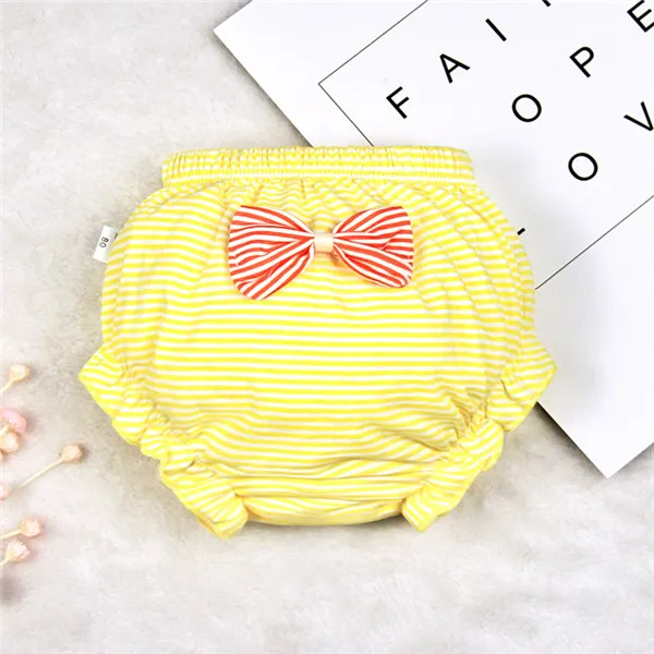 Stripes yellow Детское нижнее белье из хлопка детские трусы для девочек детские модные трусики в полоску с бантом для малышей, высококачественные шорты подарки, CN - Цвет: Stripes yellow
