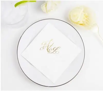 50pcs Personalized Wedding Napkins Golden Printed Custom Monogram Paper Napkins Birthday Bridal Shower Party Dinner Napkin - Цвет: Type 3