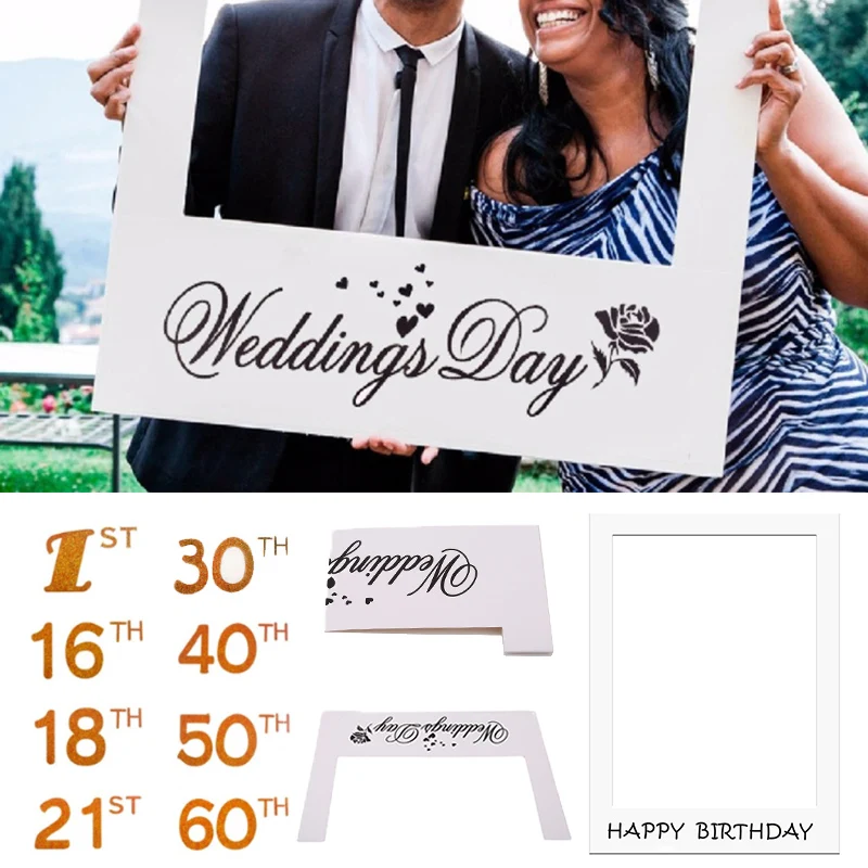 

1Pcs Party Paper Frame Camer Props Happy Birthday Photography Background Decoration Happy 1st/16th/18th/21st/30th/40th/50th/60th