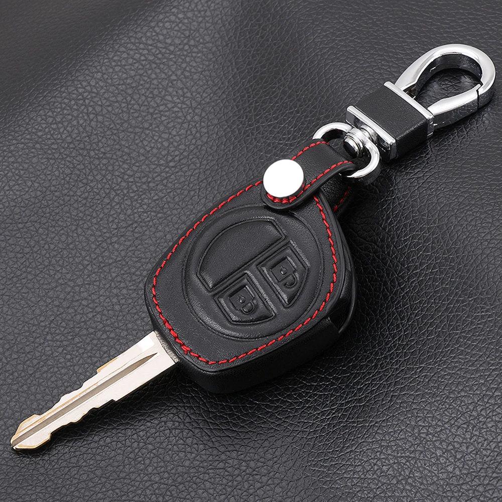 Car keychain Black Leather 2 Button Key Case For SUZUKI SX4 Swift Grand