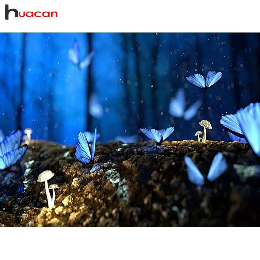

HUACAN Full Drill Diamond Painting Butterfly Diamond Embroidery Landscape Diamond Mosaic Mushroom Picture Of Rhinestone