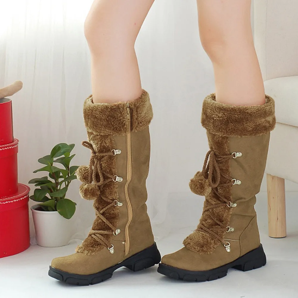 Xiniu/модные женские зимние ботинки; зимние теплые ботинки; замшевая обувь с помпонами и круглым носком на квадратном каблуке; Короткие Плюшевые ботинки на молнии