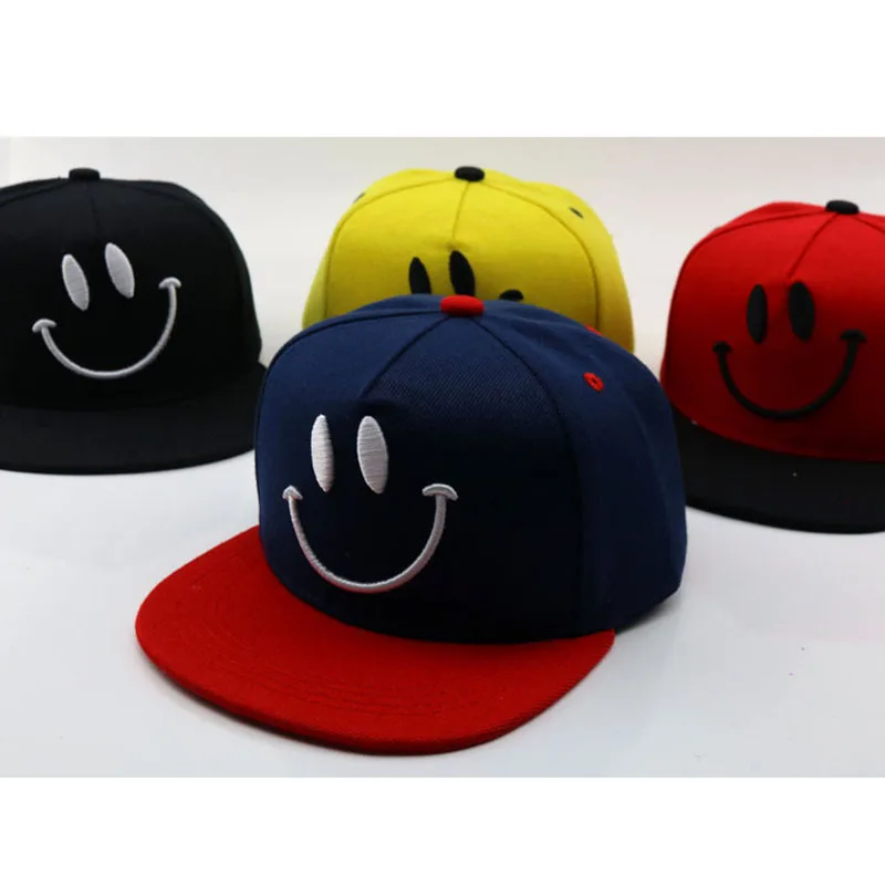 Детская кепка в стиле хип-хоп, детская бейсбольная кепка со смайликом из мультфильма, бейсболка с вышивкой и цветными блоками, весенне-летняя кепка с козырьком для мальчиков и девочек