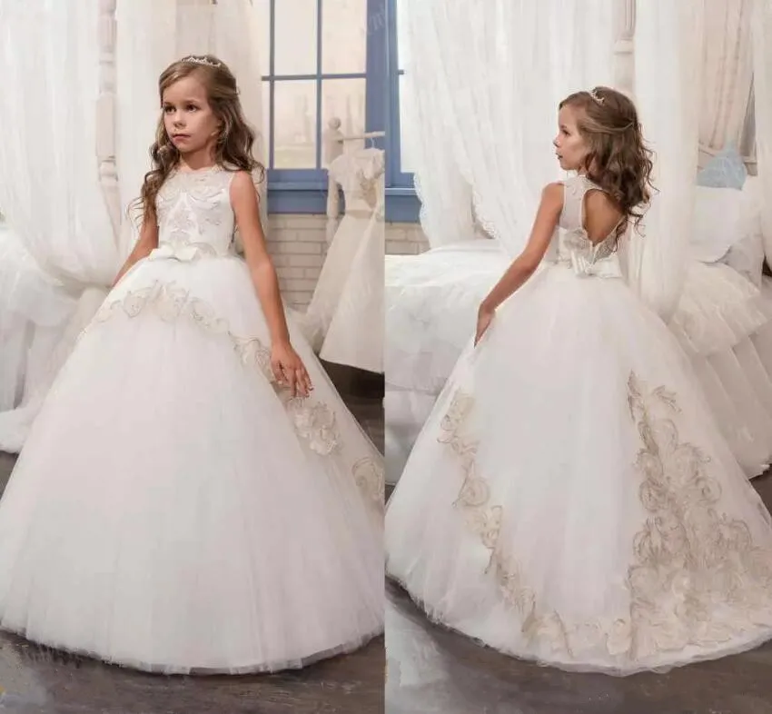 

New White Flower Girl Dresses First Communion Gowns For Girls Ball Gown Pageant Gowns Party Dress Vestido De Daminha