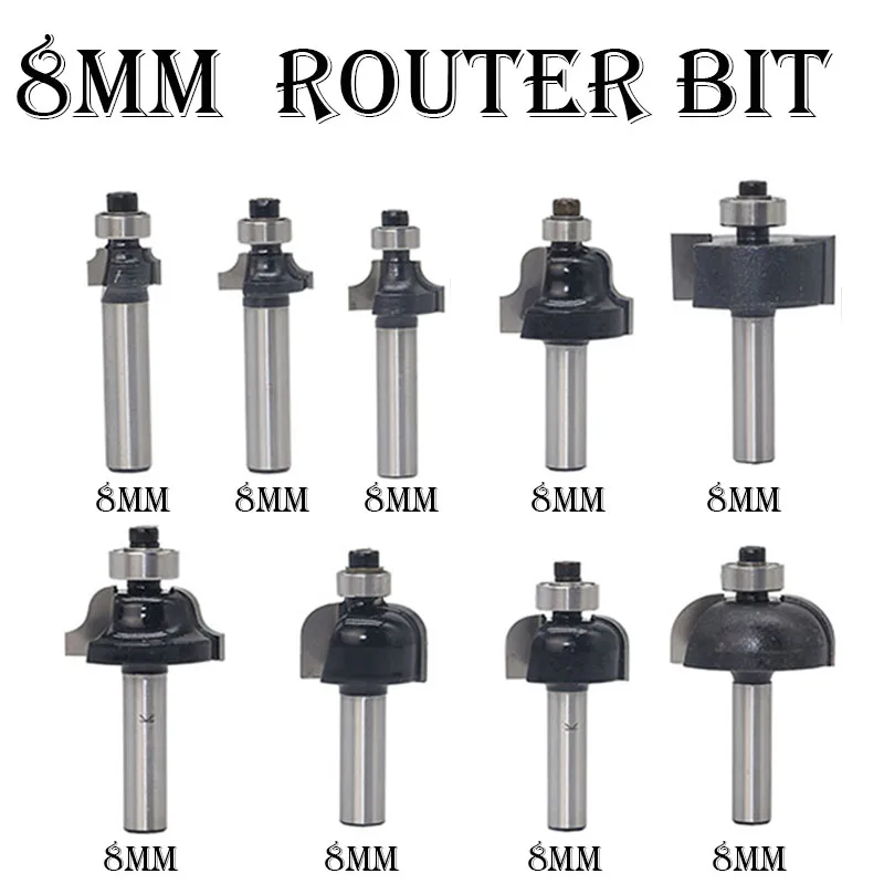 1PCS Round Cove Router Bits Woodwork Tenon Cutter Tool 8MM 