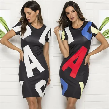 

2019 Fashion Womens Summer Dress Lady Bandage Bodycon Letter print Dresses vestido mujer