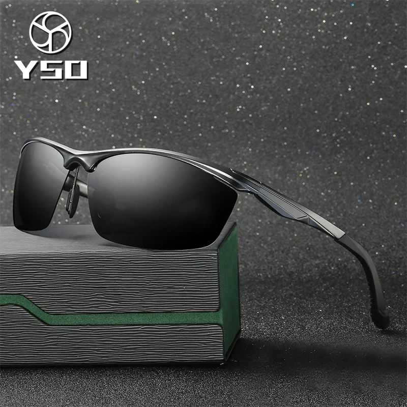 

YSO Sunglasses Men Polarized UV400 Aluminium Magnesium Frame Sun Glasses Driving Glasses Semi Rimless Accessories For Men 8545
