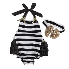 Newborn Baby Girl Clothes Striped Floral Romper Jumpsuit Sunsuit Outfit