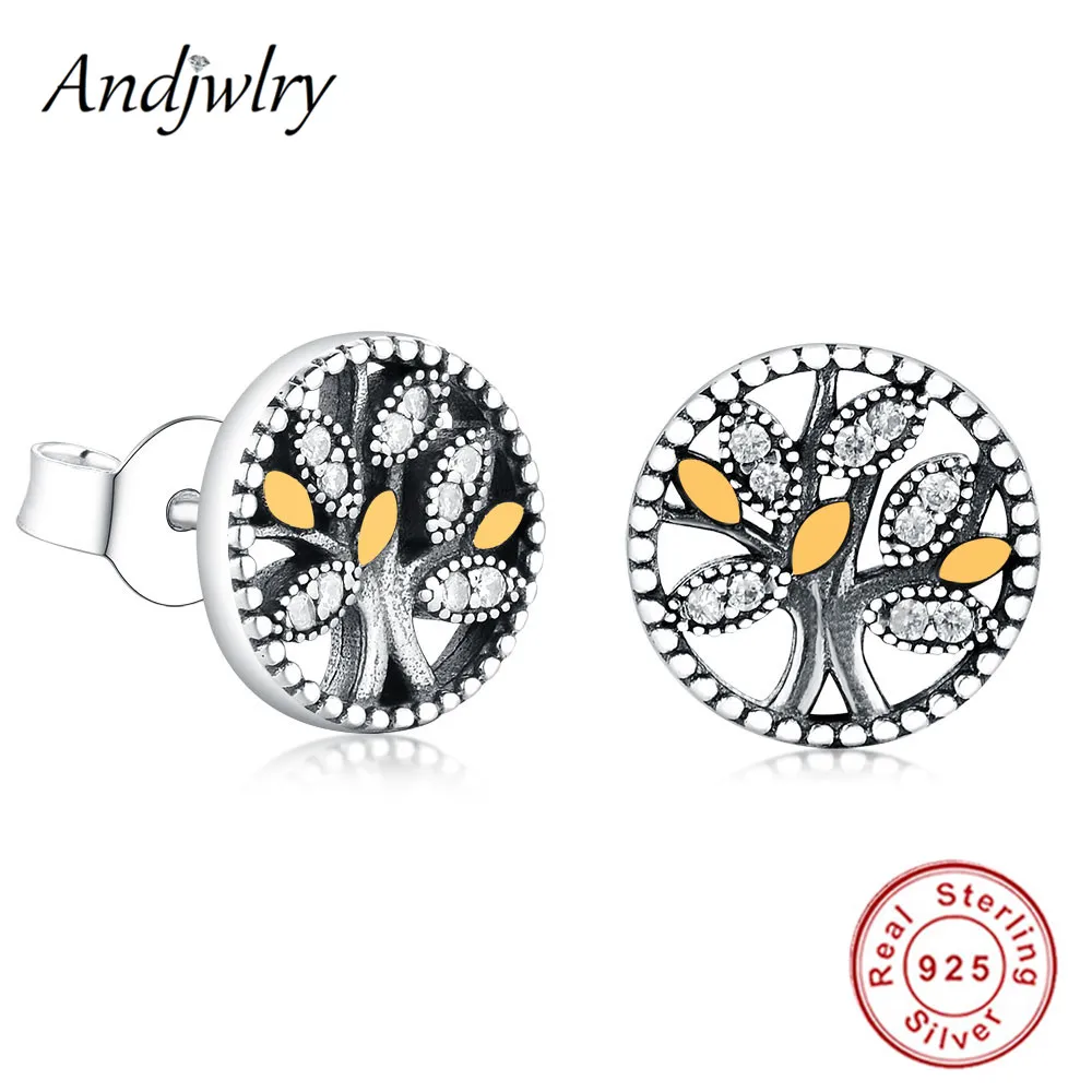 

2019 Newest S925 Sterling Silver Tree of life Stud Earrings Round Earrings With Clear CZ Women Earring DIY Jewelry Berloque