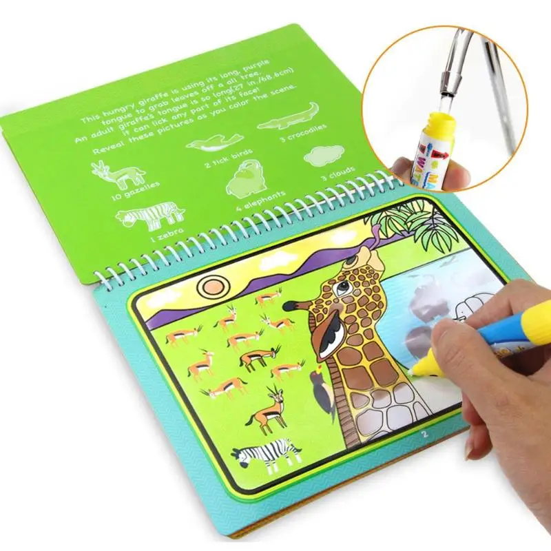 Kids Educational Toys Water Drawing Book Kids Drawing Coloring Book Reuse Water Paint Coloring Book with Magic Doodle Pen