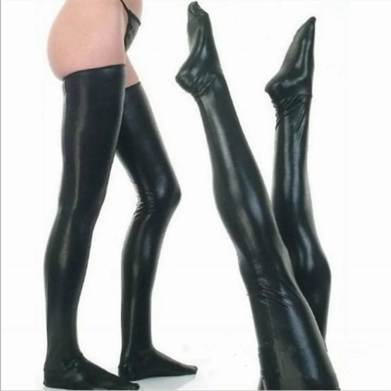 Женские пикантные туфли из искусственной кожи на шнуровке; Сапоги выше колена высокие сапоги до бедра с мокрым эффектом чулки
