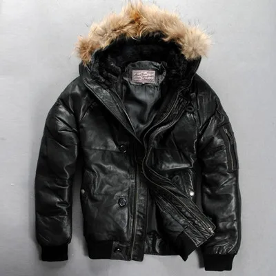 Avirex Fly Air Force Flight Jacket Fur Collar Genuine Leather Jacket Men Black Brown Sheepskin Coat Winter Bomber Jacket Male