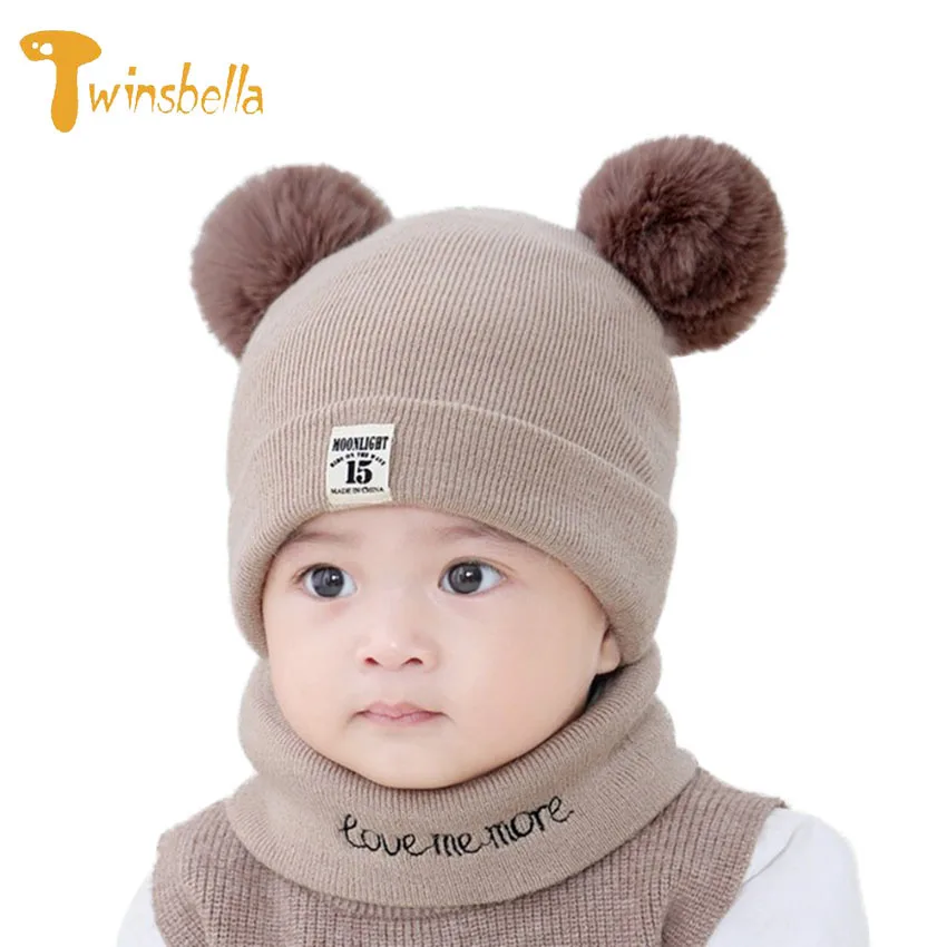 2018 New Infant Warm Winter Hat Toddler Boys Girls Double Fur Pom Beanie Children