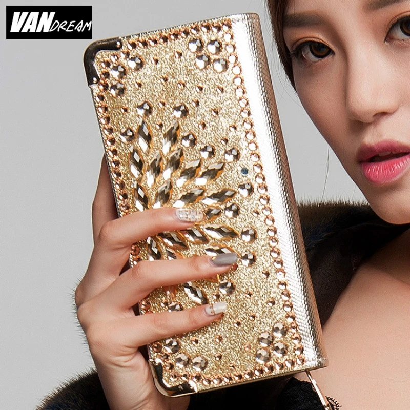  2016 Fashion Women Wallets wristlet handbag solid PU Leather Diamond Long bag black gold clutch Lady brand phone card coin Purse 