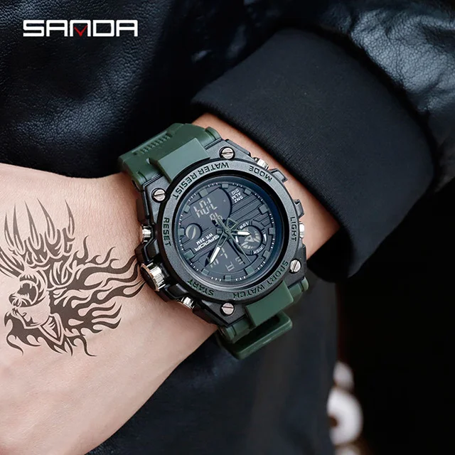 SANDA G стильные мужские цифровые часы Shock Военные спортивные часы водонепроницаемые электронные наручные часы Мужские часы s Relogio Masculino - Цвет: Зеленый