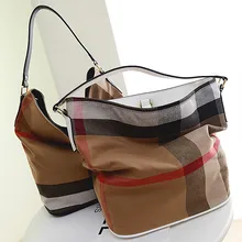 Berühmte Marke Frauen tasche leinwand plaid design frauen handtasche lässig frauen umhängetasche frauen eimer tasche hobo bag