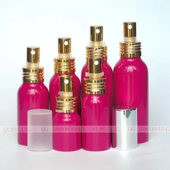 

Free shipping high quality 200ml aluminum bottles rose pink color with gold mist sprays for cosmetics aluminum lotion bottle