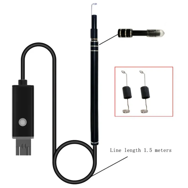 

5.5mm Otoscope Endoscope Ultra-small Visual Lens Mini Camera Borescope High-definition Pixels with 6 LED Lights Ear Spoon